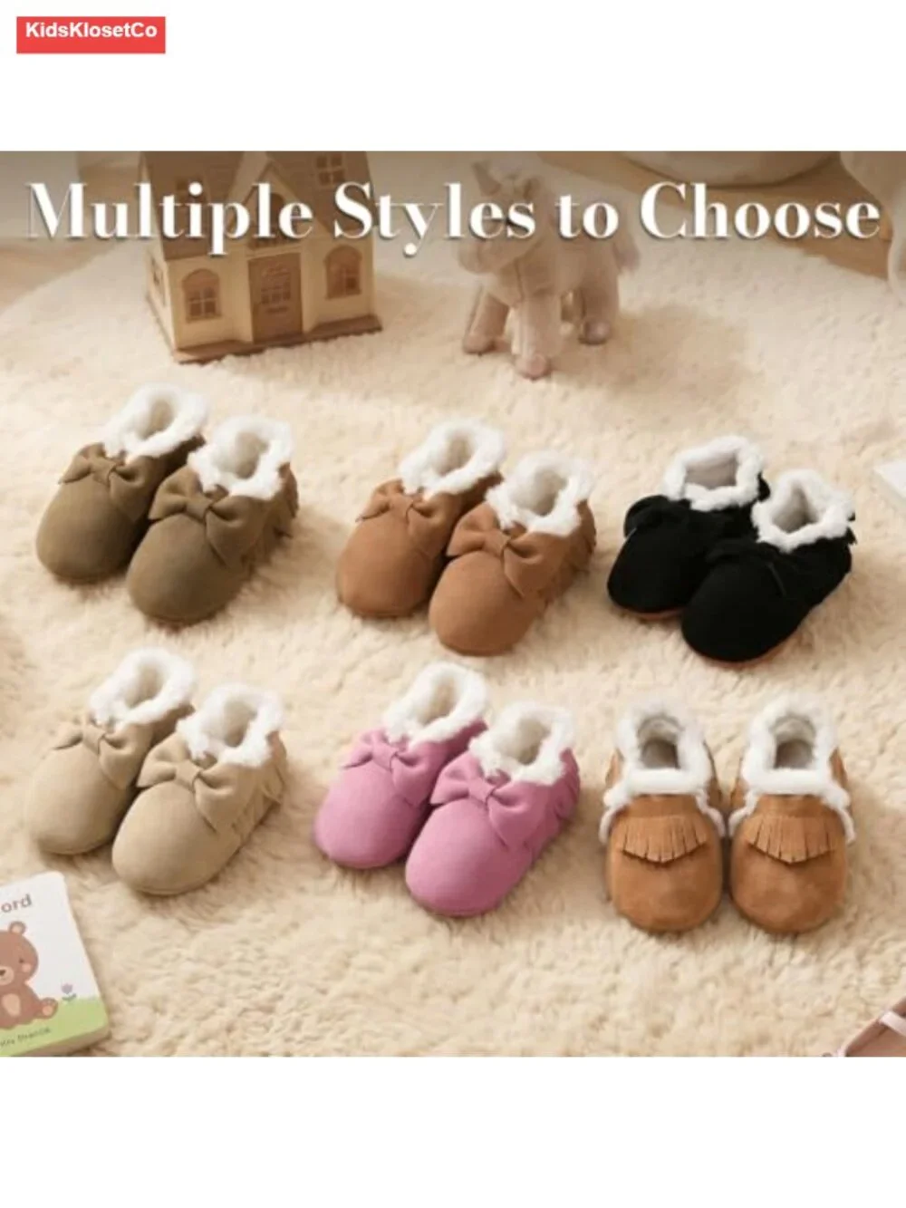 Genuine Leather Baby Mocc with Fur Fleece & Rubber Soles for Boys Girls